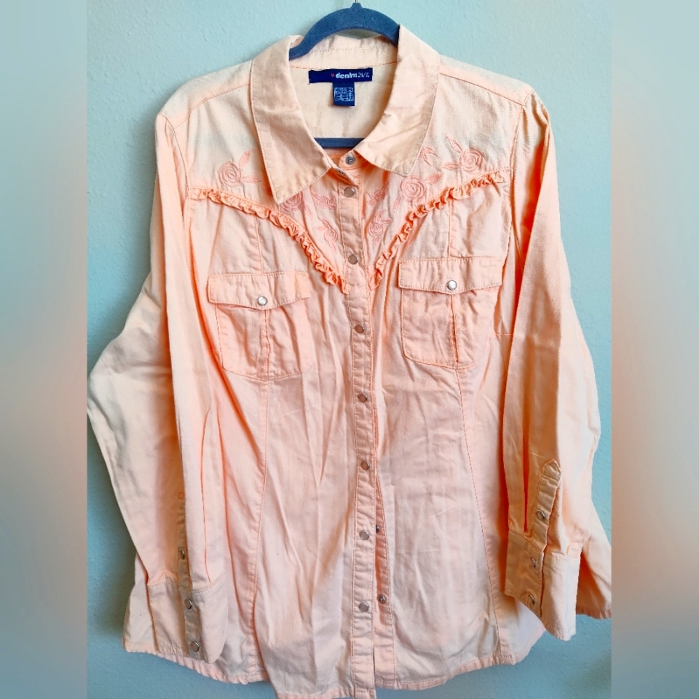 Denim 24/7 Women's Button Down Shirt Orange size 22W